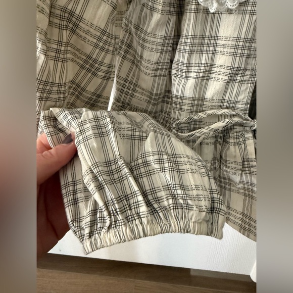 Altar’d State Raya Plaid Beige Women's Top with Lace Collar - Picture 6 of 9